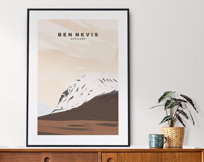 Ben Nevis Travel Poster - Grampian Mountains - Three Peaks - Scotland - Travel Print - Poster - Retro - Wall Art - Minimalist - Gift