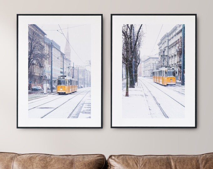Budapest Winter Print Set of Two - Budapest Photography Prints - Fine Art Photography - Yellow Trams - Wall Art - Photography - Contemporary