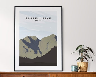 Scafell Pike Travel Poster - Lake District - Three Peaks - England - Travel Print - Poster - Retro Style - Wall Art - Abstract - Gift