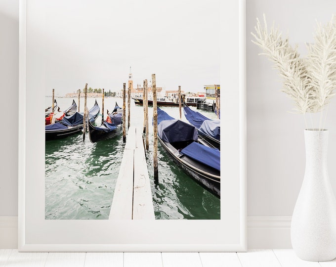 Gondolas - Venice Photography Print - Grand Canal Venice - Minimalist Venice Photography Print - Neutral - White Wall Art - Venice Art