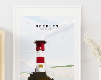 Needles Travel Poster -  Isle of Wight Travel Poster - The Needles Print - Isle of Wight UK - Weymouth - UK National Park Print  - Wall Art