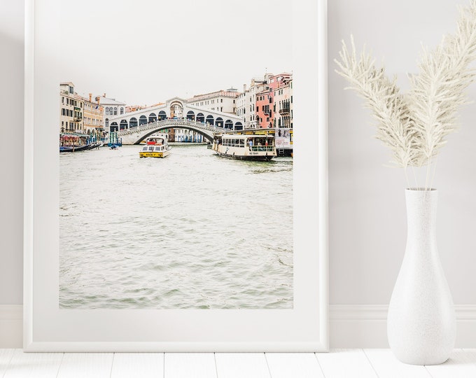 Rialto Bridge - Venice Photography Print - Grand Canal Venice - Minimalist Venice Photography Print - Neutral - White Wall Art - Venice Art