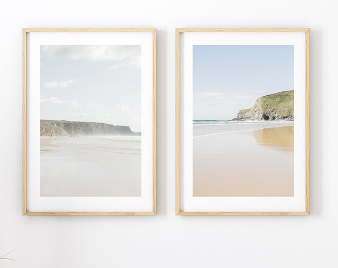 Cornwall Coast Print Set - Print Set of Two - Coastal Print Set - White Wall Art - Bathroom - Living Room - Coastal Theme Room - Beach Decor