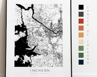 Incheon Map Print - City Map Poster - Map Art - Map Wall Art - South Korea City Map - Incheon Print - Incheon Poster - Wall Art - Map - Asia