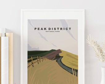 Peak District Print - Travel Poster - Peak District National Park - UK - England - Travel Poster - Retro - Art Print - Travel Print - Art