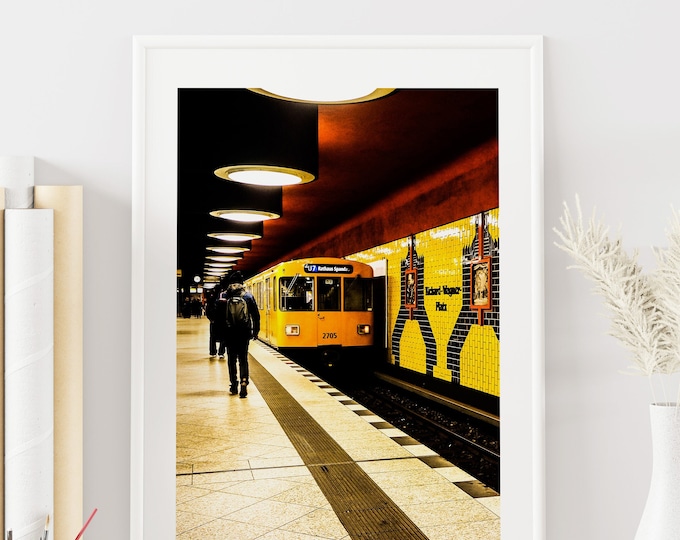 Yellow Industrial Urban Print - Berlin - U-Bahn - Urban Photography Print - Industrial Decor - Photography Print -  Mustard Yellows - MYC