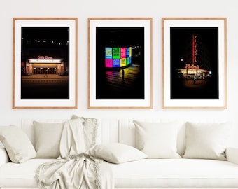 Neon Nights Print Set x3 - Fine Art Photography Print Set - Retro Cinema - Stockholm Kulturhuset - Cinema Print - Neon - Nightscape - City