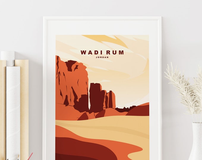 Wadi Rum Travel Poster - Jordan Print - Abstract Travel Poster - Minimalist Travel Print - Jordan Travel Poster - Gift - Print - Wadi Rum