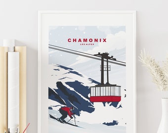 Chamonix Print - Travel Poster - Les Alpes - Alps Travel Poster - Minimalist Travel Poster - Chamonix Print - Alps - Skiing - Ski Lodge