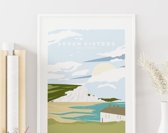 Seven Sisters Print - South Downs National Park Travel Poster - South Downs Print - South Downs Way - UK National Park Print  - Wall Art
