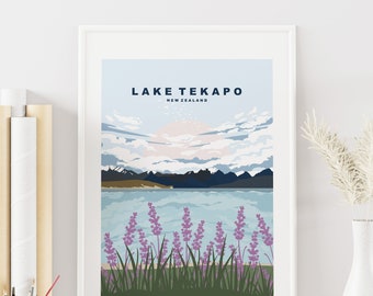 Lake Tekapo Print - Travel Poster - New Zealand Travel Print - Lake Tekapo Minimalist Travel Poster - New Zealand - Print - Gift - Minimal