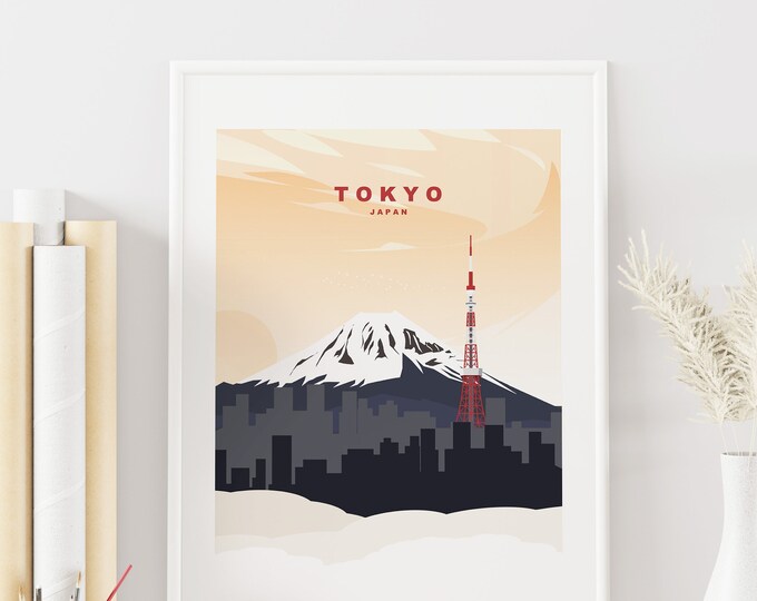 Tokyo Travel Poster - Mt Fuji - Abstract Travel Poster - Tokyo City Travel Poster - Japan Poster - Mount Fuji - Fuji-San - Tokyo Tower