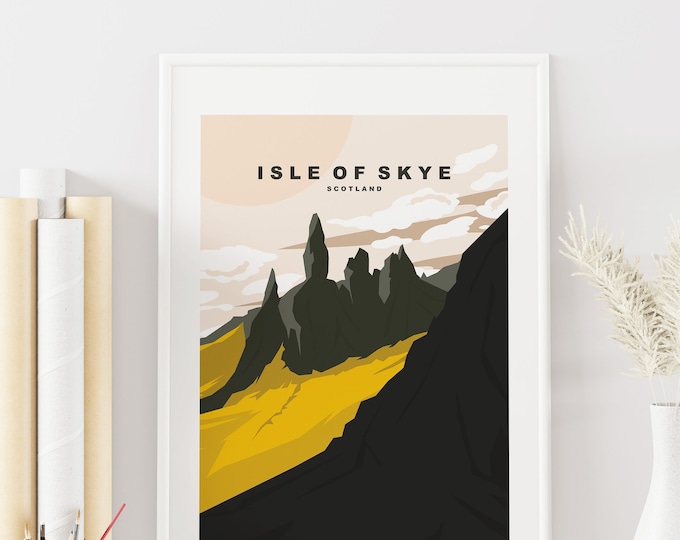 Isle of Skye Travel Poster - Scotland - UK - The Old Mar of Storr - Scotland Travel Poster - Retro - Art Print - Gift - Wall Art - Skye