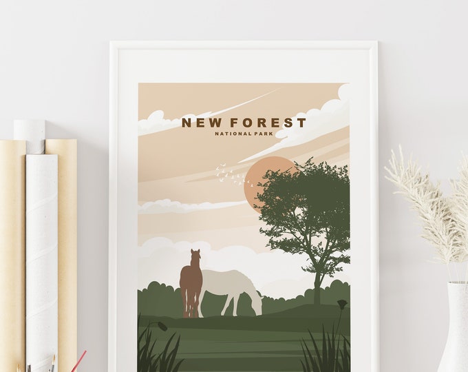 New Forest Print - Travel Poster - New Forest National Park - UK - England - Travel Poster - Art Print - Travel Print - Wall Art - Hampshire