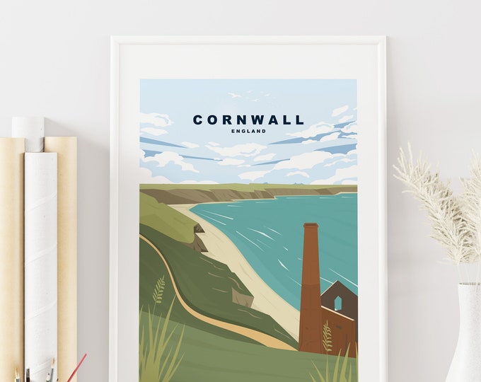 Cornwall Travel Poster - UK - Abstract Travel Poster - Minimalist Travel Poster - Cornwall Poster - Cornwall Travel Print - Retro - Vintage