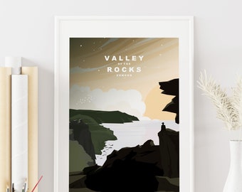 Valley of the Rocks Print - Travel Poster - Exmoor National Park - UK - England - Travel Poster - Art Print - Retro - Wall Art - Devon