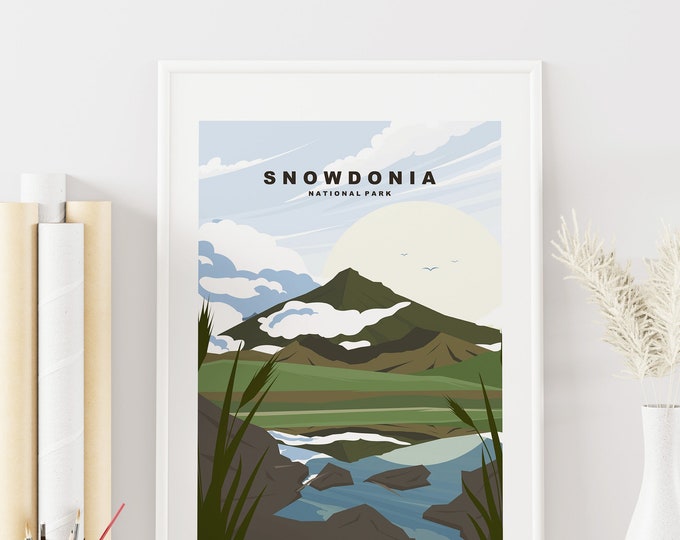 Snowdonia Print - Travel Poster - Snowdonia National Park - UK - Wales - Travel Poster - Retro - Art Print - Travel Print - Art - Snowdon