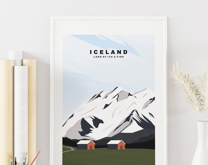 Iceland Travel Poster - Iceland Print - Abstract Travel Poster - Minimalist Travel Print - Iceland Travel Poster - Reykjavik - Gift - Print