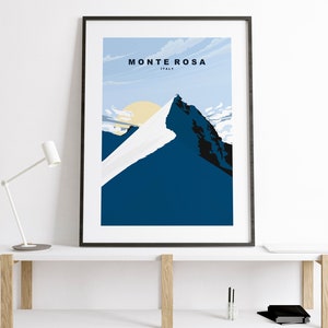 Impresión de Monte Rosa - Póster de viaje - Impresión de viaje a la montaña del macizo de Monte Rosa - Póster de viaje minimalista de Monte Rosa - Alpes - Impresión - Regalo