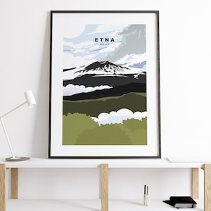 Etna Print - Travel Poster - Abstract Mountain Travel Poster - Mount Etna Travel Poster - Italy - Sicily - Mt Etna Print - Retro Travel