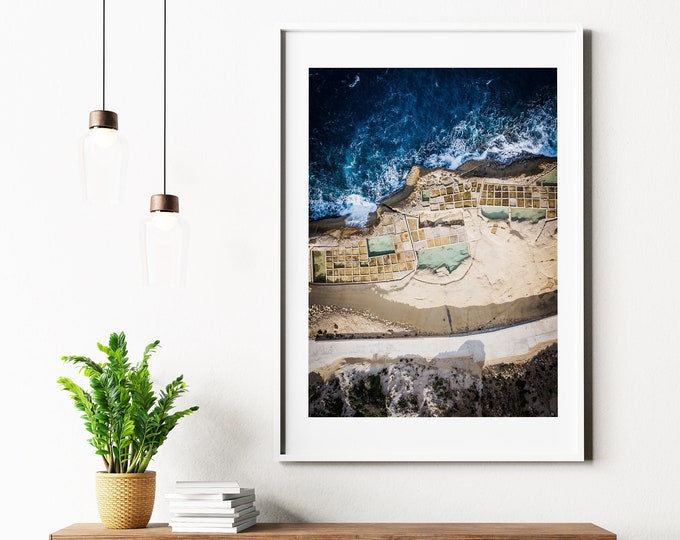 Gozo Salt Pans - Malta Print - Gozo Print - Malta Photography - Gozo Photography - Aerial Photo - Seascape - Sea Print - Blue Wall Art