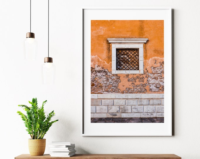 Rustic Window Photography Print - Venetian Window Print - Orange Home Decor - Warm - Rustic - Urban - Architectural Details - Venice