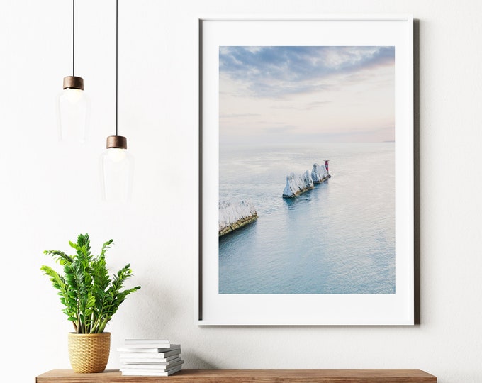 Needles - Coastal Photography Print - Coastal Sunset - Pink - Blue - Pastel Tones - Lighthouse - Isle of Wight Print - Coastal Wall Art