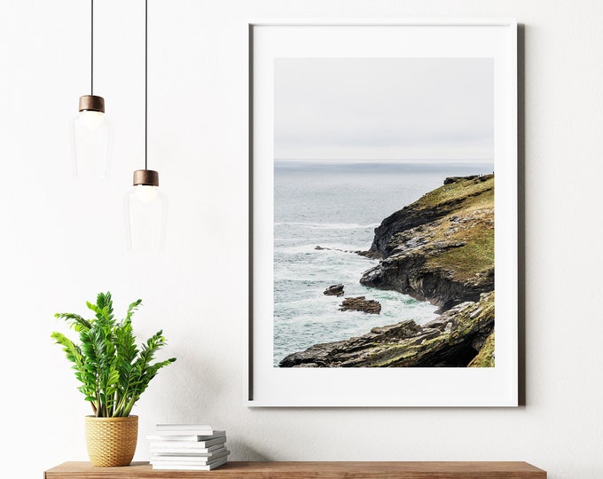 Cornwall Coastline Print - Coastal Photography Print - Rugged Landscape - Neutral Tones - Coastal Wall Art - Minimalist - Contemporary -