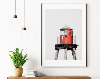 Minimalist Lighthouse Print - Red Coastal Wall Art Print - Coastal Photography Print - Poster - Wall Art - Coastal Home Decor - Art Print