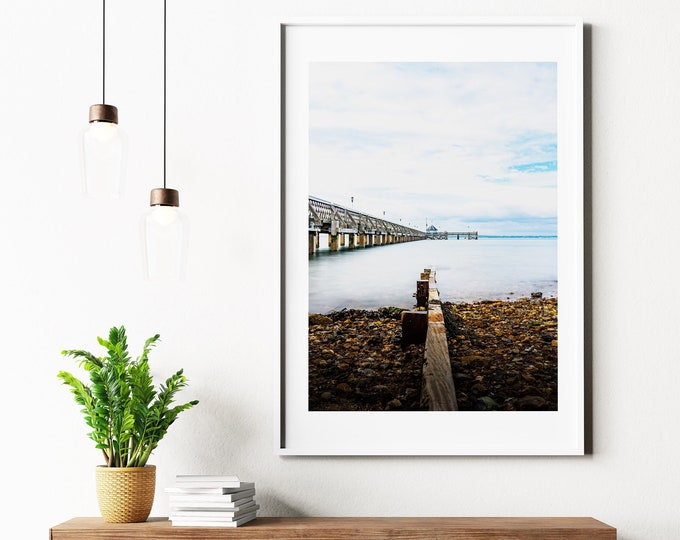 Pier Photography Print - Coastal Photography Print - Yarmouth - Isle of Wight - Coastal Wall Art - Minimalist - Pier - Blue - White - Decor