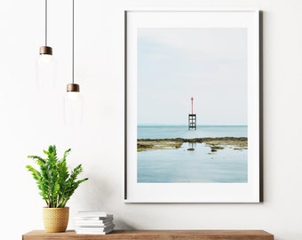 Calm Seascape Print - Isle of Wight Photography - Coastal Photography Print - Coastal Wall Art - Red - Blue - Minimalist - Calm Sea