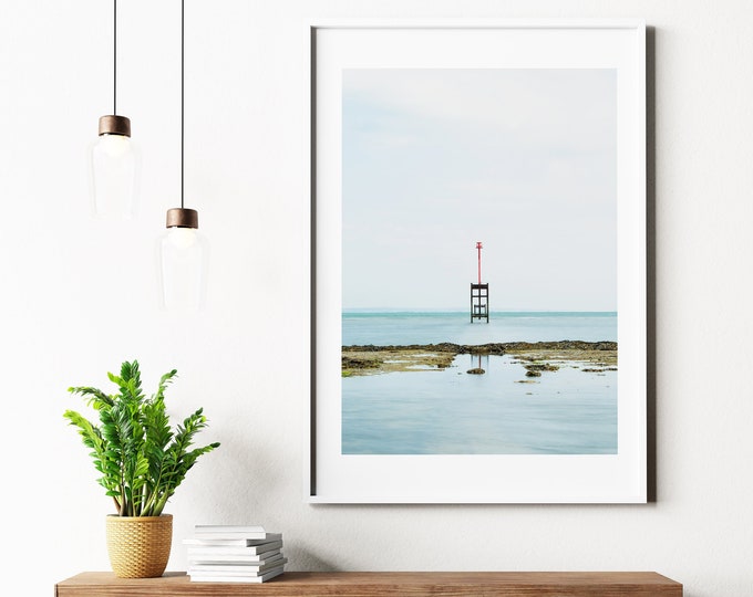 Calm Seascape Print - Isle of Wight Photography - Coastal Photography Print - Coastal Wall Art - Red - Blue - Minimalist - Calm Sea