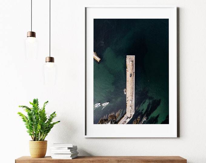 Pier Print - Coastal Photography Print - Pier Seascape - Cornwall - Megavissey - Fishing Pier Poster - Minimalist Coastal Wall Art - Photo