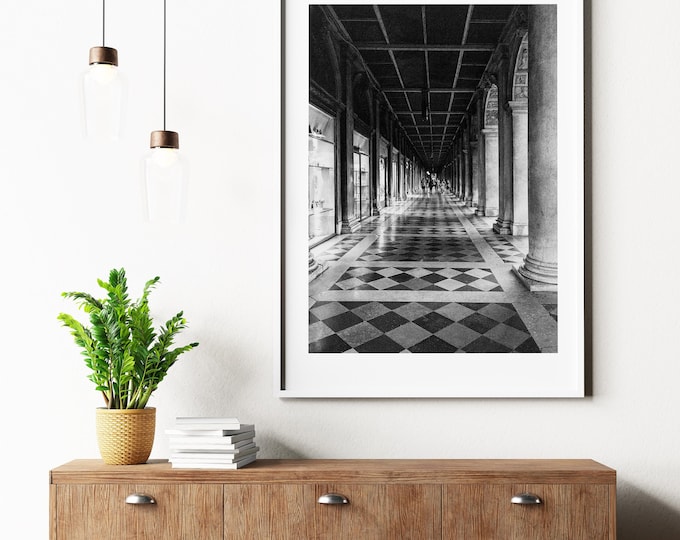 St Marks Square Black and White Print - Street Photography Print - Venice - Minimalist - Modern - Fine Art Photography - People - Monochrome