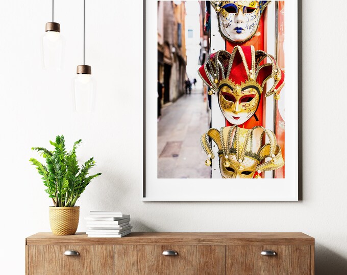 Venetian Masks - Venice Photography Print - Bienalle - Venice Masks - Venice Print - Venice Poster - Modern Print - Red - Wall Art