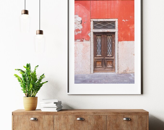Red Rustic Architecture Print - Vintage Door - Venice Photography Print - Red Wall Art - Red Home Decor - Vintage - Rustic Photography