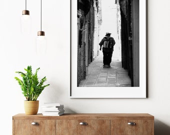 The Accordion Player - People Photography Print - Street Performer - Musician - Fine Art Photography Print - Black and White Photography