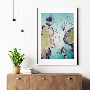 Coastal Landscape Print - Beach Print - Beach Poster - Cornwall Print - Cornwall Wall Art - Seascape - Pastel Blue Green - Coastal Theme