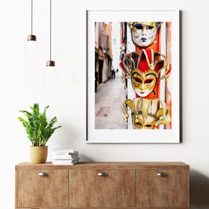 Venetian Masks - Venice Photography Print - Bienalle - Venice Masks - Venice Print - Venice Poster - Modern Print - Red - Wall Art