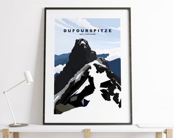 Dufourspitze Print - Travel Poster - Dufourspitze Mountain Travel Print - Monte Rosa Massif Minimalist Travel Poster - Alps - Print - Gift