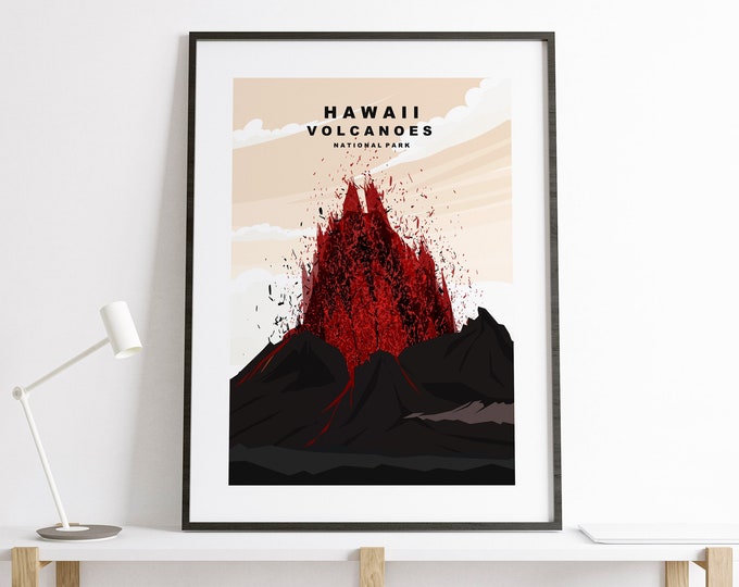 Hawaii Volcanoes Print -  National Park Travel Poster - US National Parks Travel Poster - Hawaii Minimalist Travel Poster - USA - Print