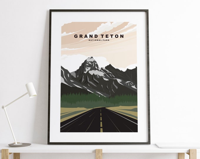 Grand Teton Print - Travel Poster - US National Parks Travel Poster - Grand Teton Minimalist Travel Poster - USA - Grand Teton - Gift - Art