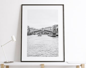Rialto Bridge Black and White Photography Print - Venice Photography Print - Wall Art - Minimalist - Modern - White Wall - Monochrome