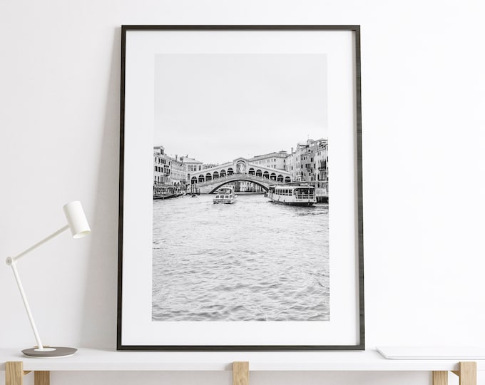Rialto Bridge Black and White Photography Print - Venice Photography Print - Wall Art - Minimalist - Modern - White Wall - Monochrome