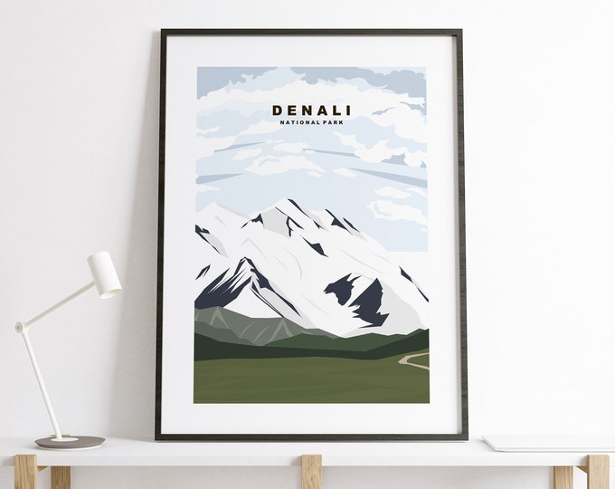 Denali Print - National Park Travel Poster - US National Parks Travel Poster - Denali Minimalist Travel Poster - USA - Denali Print - Travel