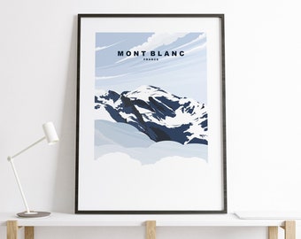 Mont Blanc Print - Travel Poster - Mont Blanc Mountain Travel Print - Mont Blanc Minimalist Travel Poster - France - Alps - Print - Gift
