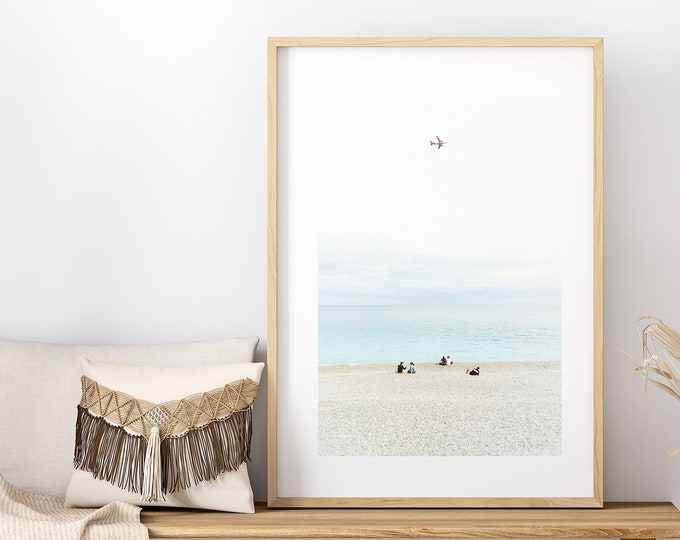 Beach Travel Print - Cote d'Azur - Coastal Photography Print - Coastal Wall Art - Beach - Plane - Minimalist - Fine Art Photography