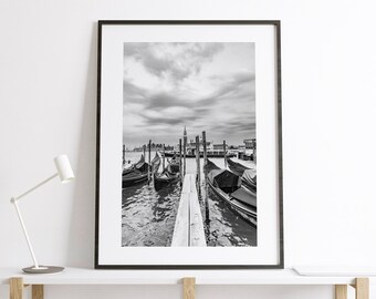Maggiore Black and White Photography Print - Gondolas - Venice Photography Print - Chiesa San Maggiore - Grand Canal - Venice Monochrome