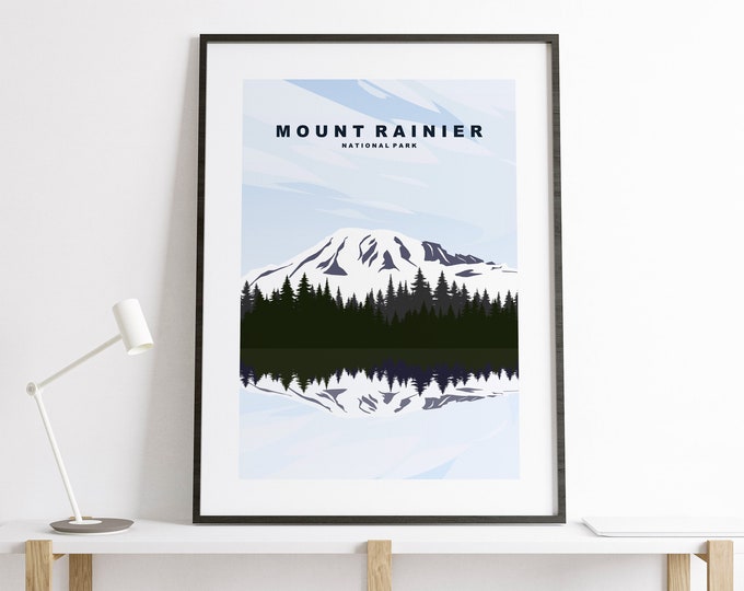 Rainier Travel Poster - Rainier National Park Travel Poster - US National Parks Travel Poster - Mt Rainier Minimalist Travel Poster - USA