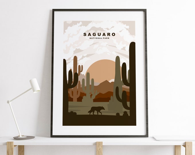 Saguaro Print - National Park Travel Poster - US National Parks Travel Poster - Saguaro Minimalist Travel Poster - USA - Saguaro Print